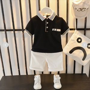 Tolder boy stripes pattern cotton polo shirt&short
